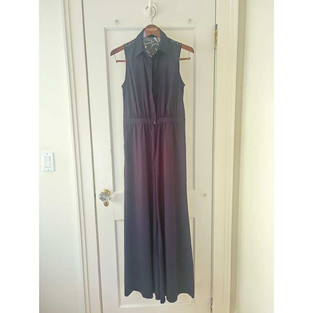 Abbey Glass Jumpsuit Navy Blue Floral Lace Size 6 - Picture 3 of 11